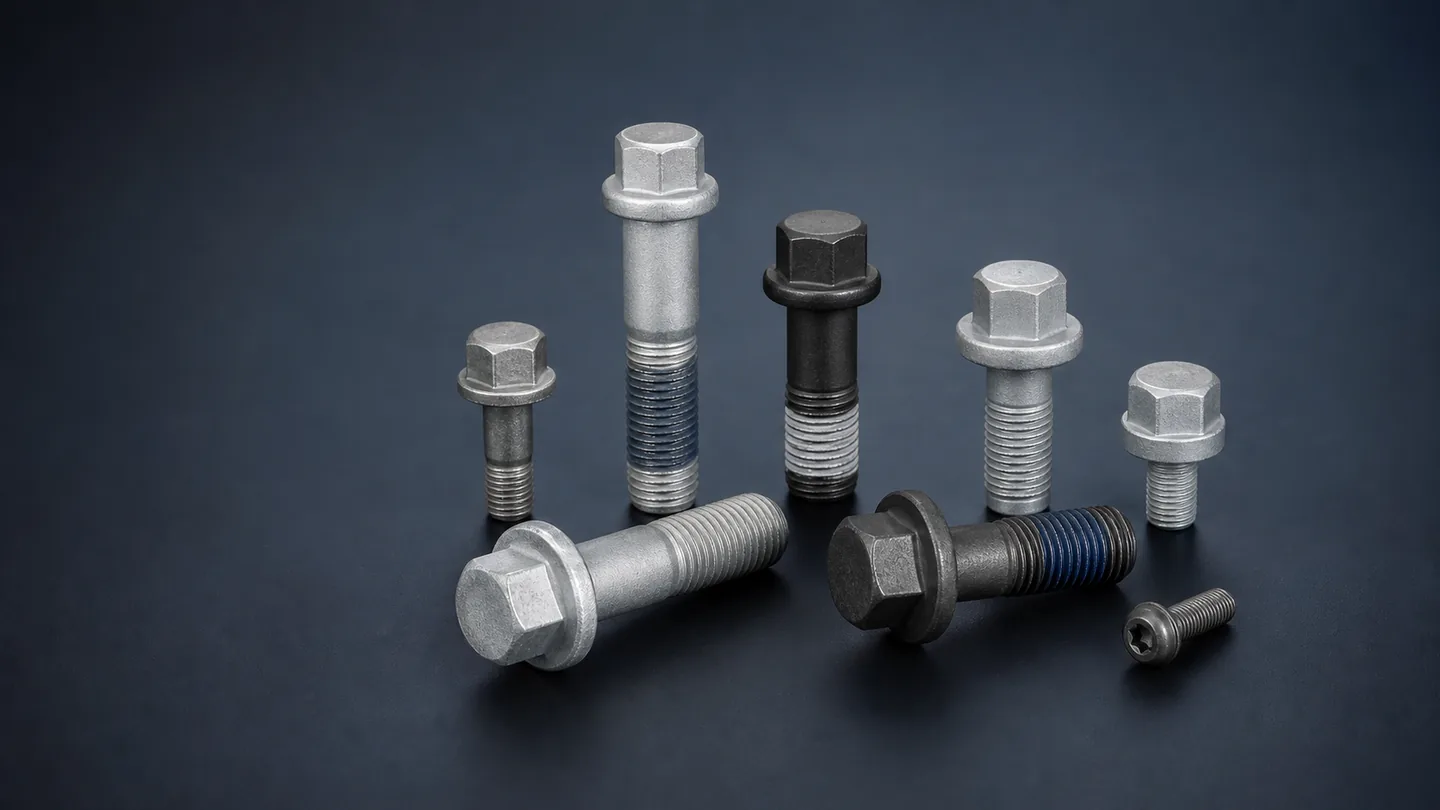 OEM brake and caliper bolts in multiple head, thread and locking-patch configurations