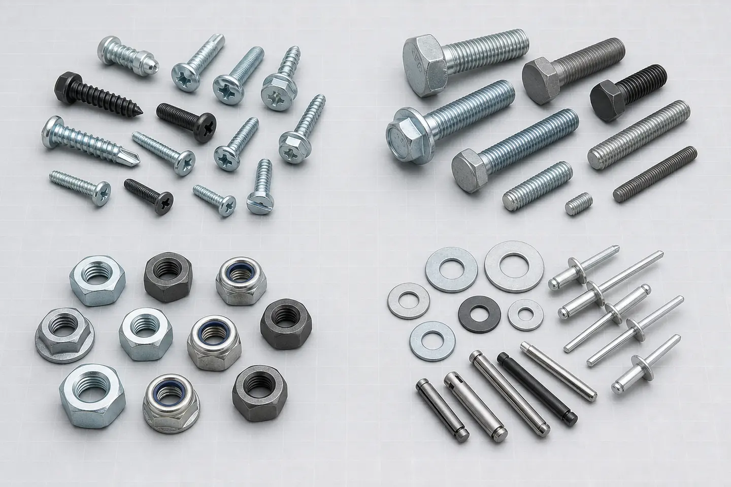 Fastener families supplied from Turkey: screws, bolts, nuts, washers, rivets and pins